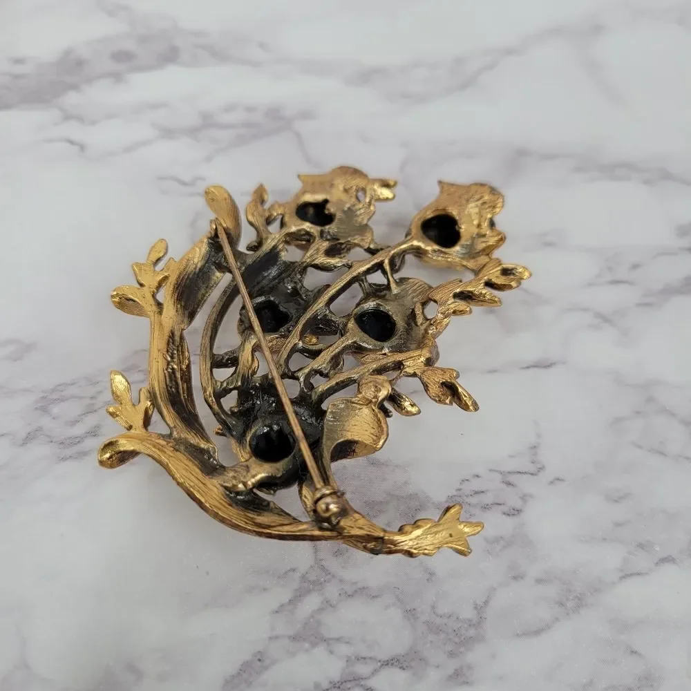 Tortolani Vintage Gold Toned Rose Boquet Brooch Pin